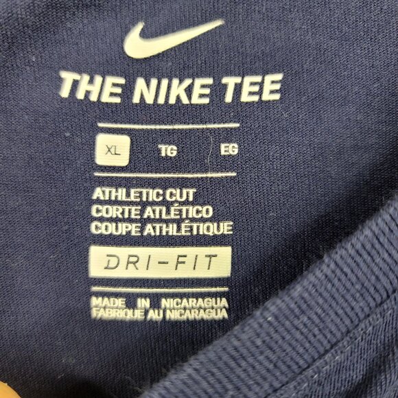 Nike Dri-Fit Navy Long Sleeve Tee White Swoosh Logo XL Comfortable Lightweight - Picture 2 of 5
